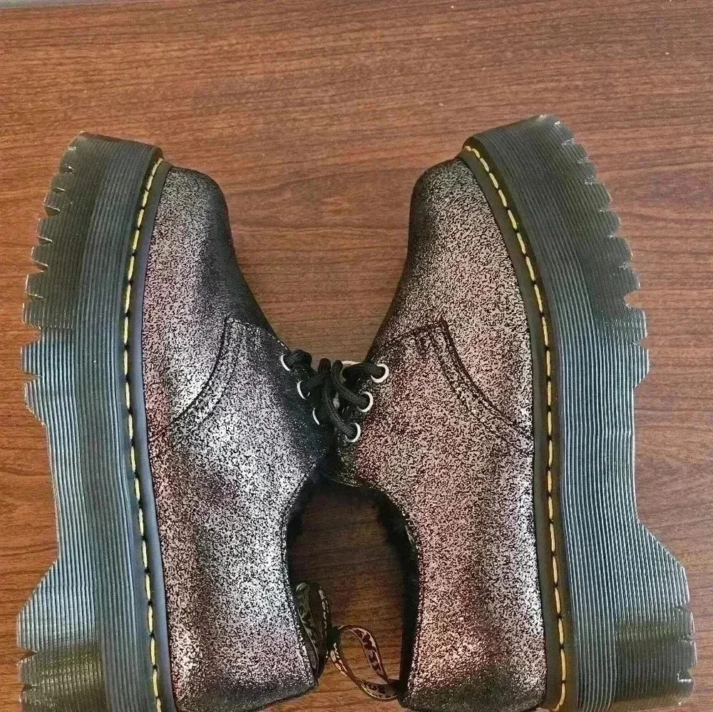 Dr. Martin's 1461 Quad Platform Derby Faux Fur Lined Shimmered Metallic Size 7